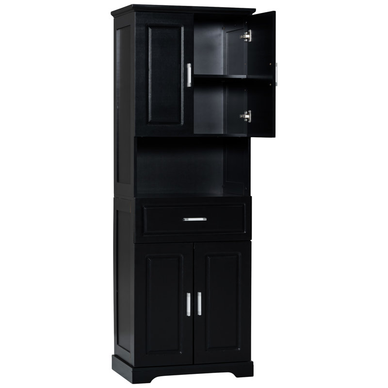 Armoire de salle de bain haute avec quatre portes, Noir