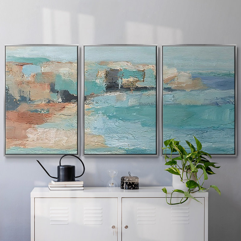 Turquoise Cliff Wall I - Toile encadrée multi-pièces, H 24 po x l 48 po x P 2 po, Argent