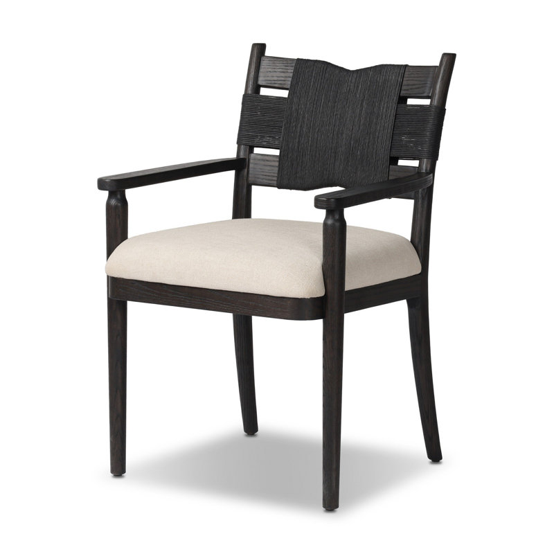 Tova Upholstered Arm Chair, Black Ush/Distressed Black/Oak