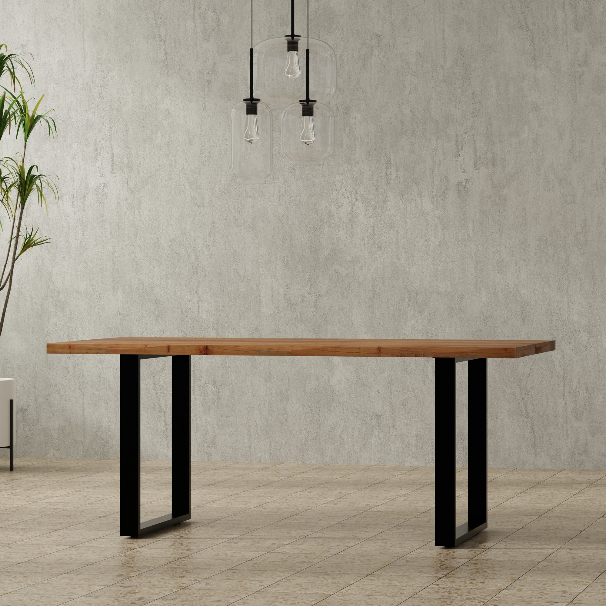 Hemma 72"W Solid Acacia Dining Table, Modern Industrial Style with Live Edge, Seats 6, Natural