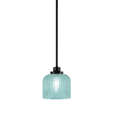 Southwick Stem Hung Mini Pendant Shown In Black, 6" Turquoise Glass