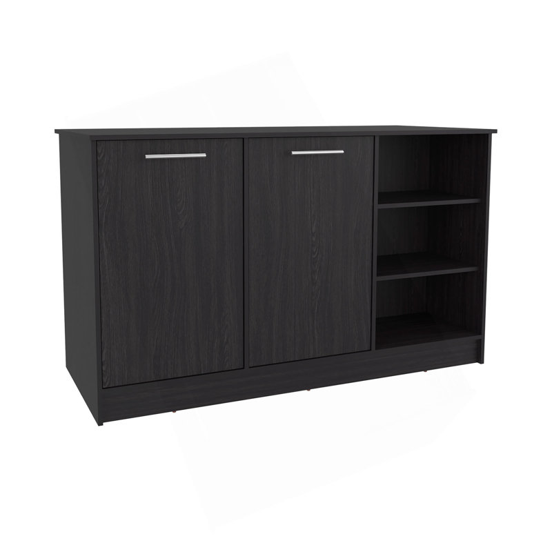 Kitchen Island Two Cabinets, Three Open Shelves, Black