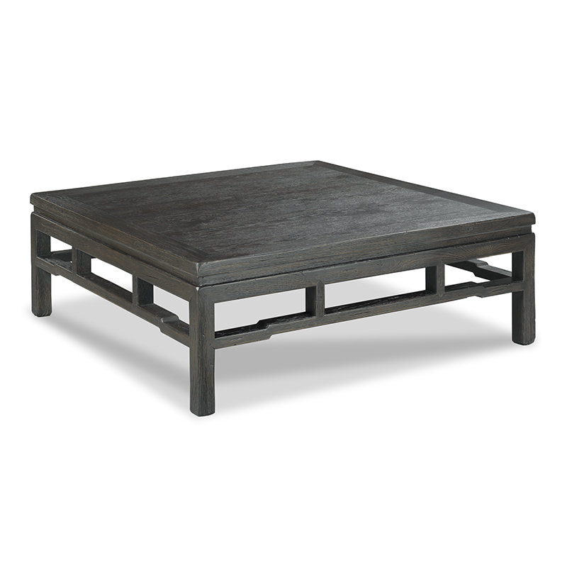 Modern Ming Solid Wood Single Coffee Table, 16.25" H x 42" L x 42" W, Worn Black