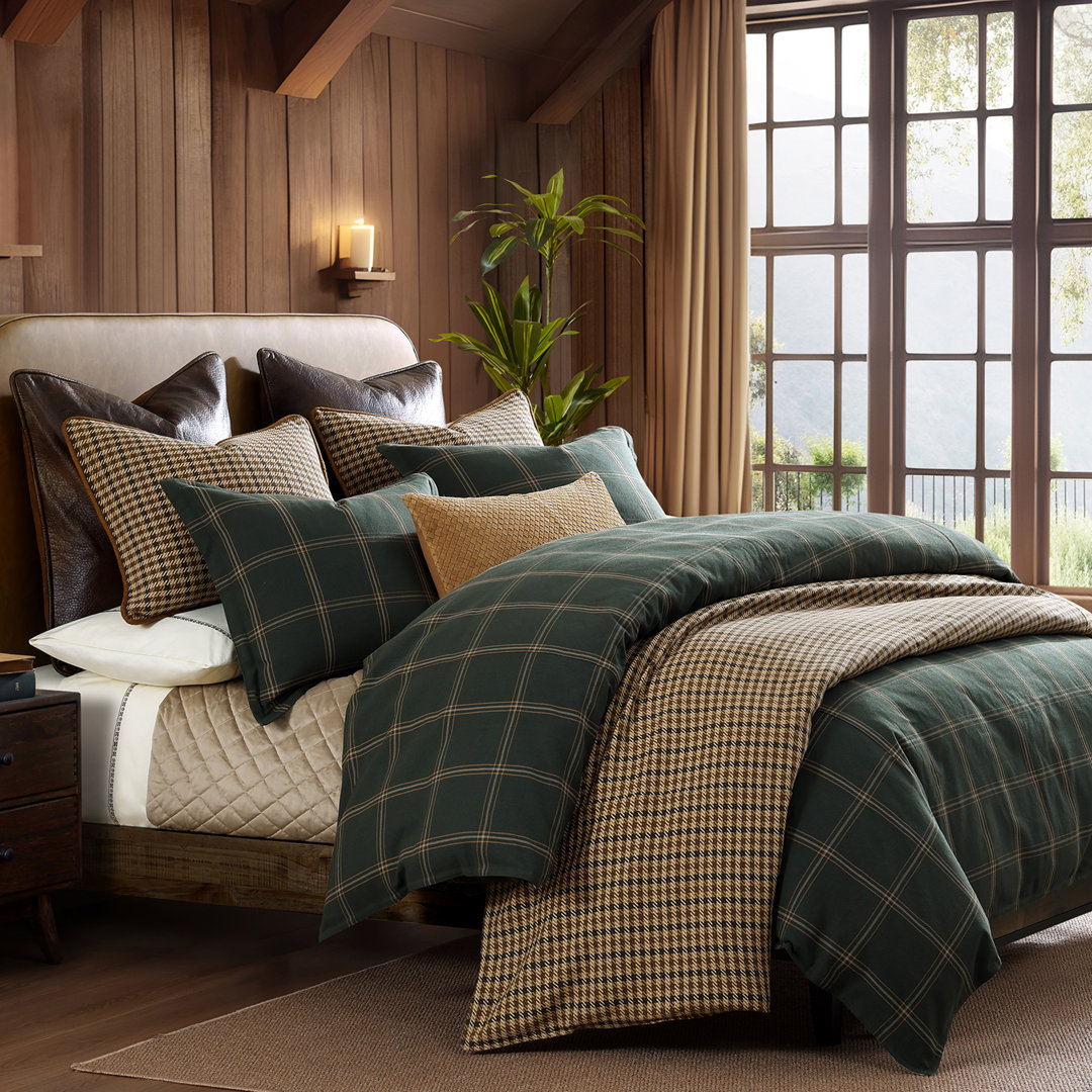 Windowpane Plaid Classic Modern Rustic Cotton Comforter Set HiEnd Accents 
