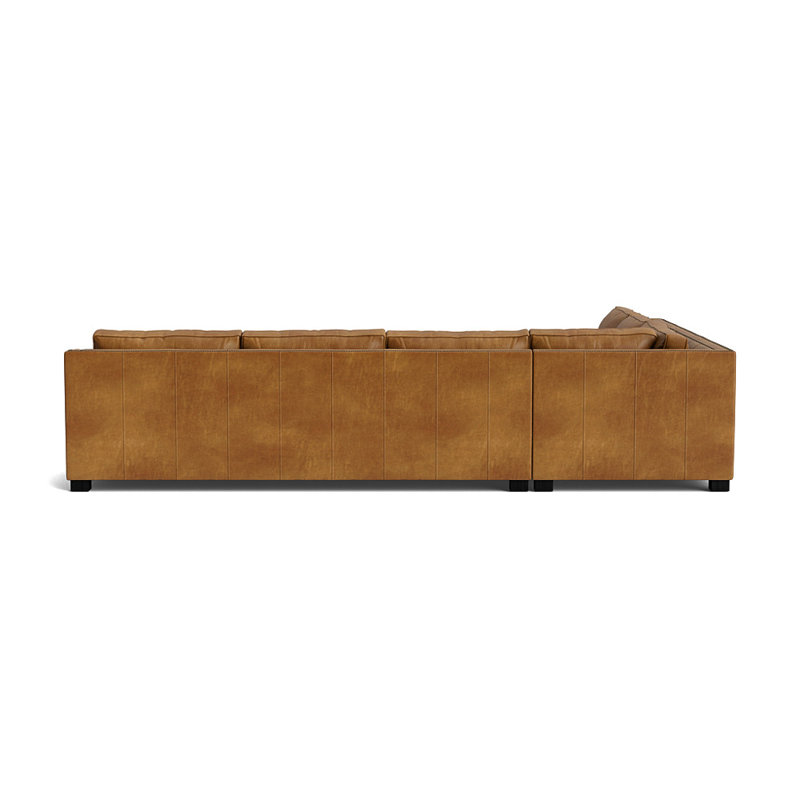 Canapé d'angle droit Keaton en cuir avec accoudoirs inclinés et clous, Laiton antique, Black, Bedford - Selle