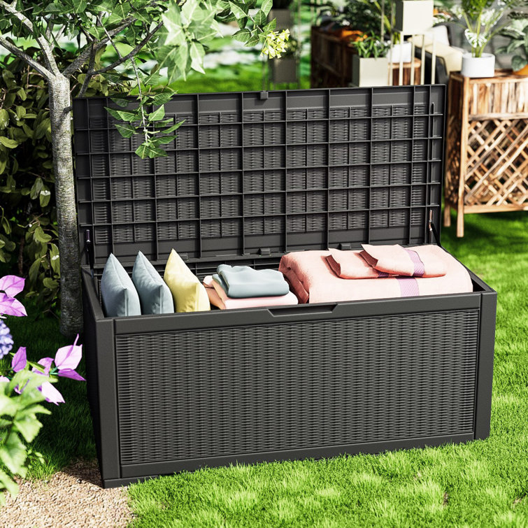 Outdoor Deck Box, 75 Gallon Small Garden Storage Box, Resin Patio Storage  box for Patio Cushions, Garden Tools and Pool Toys, waterproof outdoor