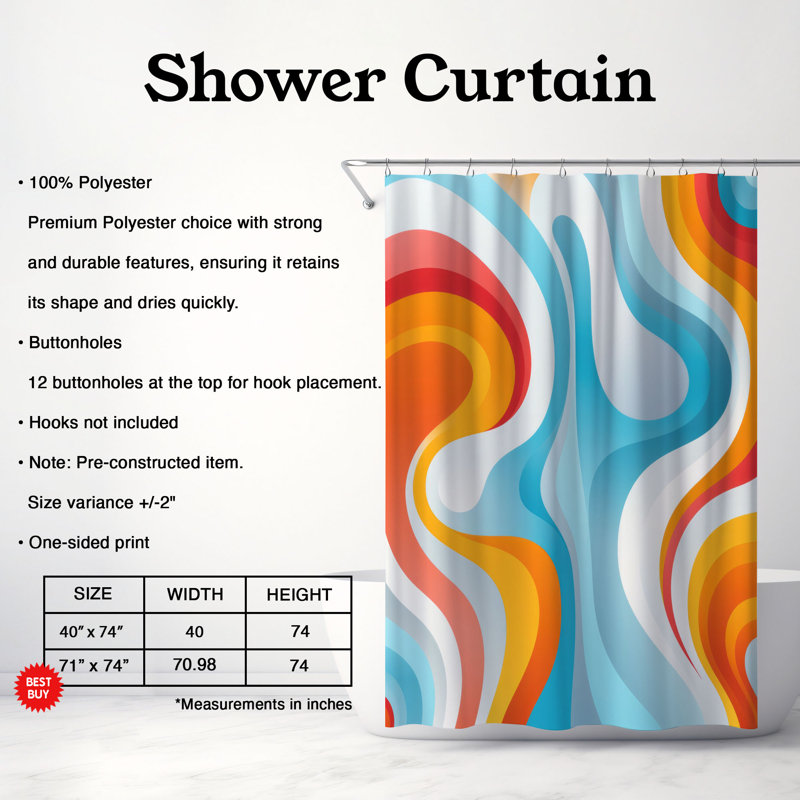 Rideau de douche standard 1 pièce Groovy Flow, H 74 po x l 71 po