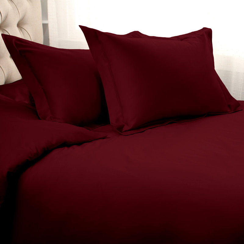 Arling Certified Egyptian Cotton Modern Solid 3 Piece Duvet Cover Set, Burgundy