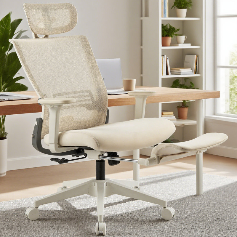 Chaise de bureau Nikaylah, Crème, crème
