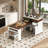 This Walnut-Wood, Cream-White Kitchen And Dining Set Features A Retractable Dining Table And A Movable Island With Folding Mechanism, Power Outlets, Brake Lock, And Drawers, Making It Suitable For Various Kitchen And Dining Room Settings.-637132951-637132949