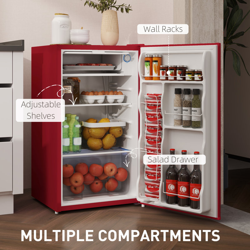 3.2 Cu.Ft Mini Fridge with Freezer, Single Door Compact Refrigerator with Adjustable Thermostat, Shelf and Reversible Door for Bedroom, Dorm, Home Office, Energy Efficient, 