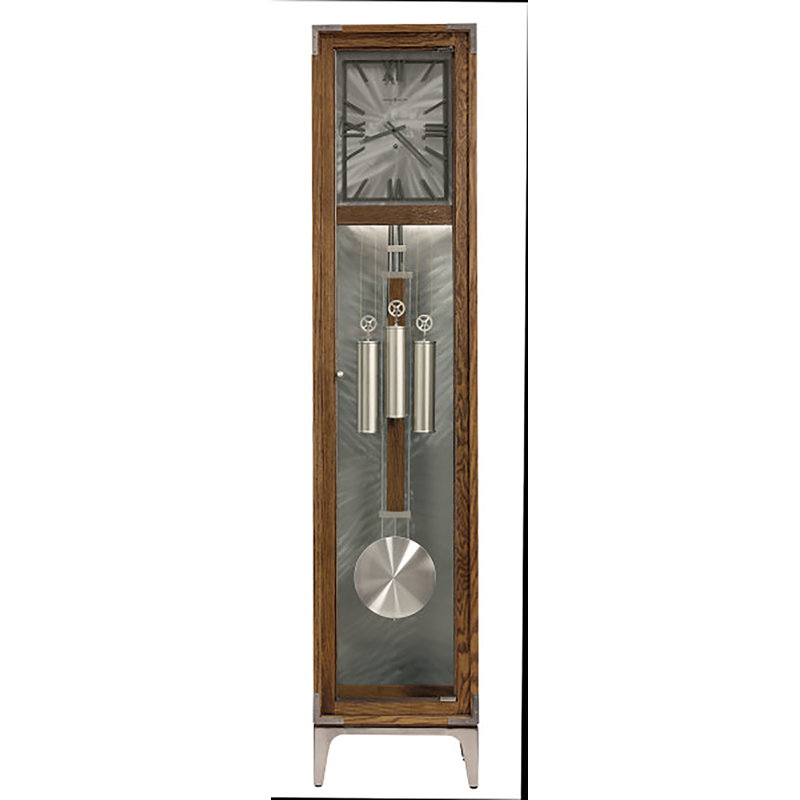Brown Oak and Nickel Transitional Grandfather Clock