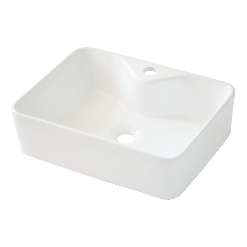 19x15" Bathroom Vessel Sink Ceramic Modern White - Rectangular, Stain-, Countertop Mount 19"x15", White, Stain ,
