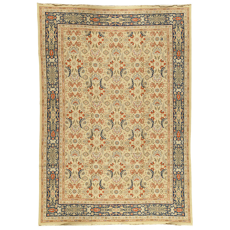 Hand Knotted Wool Area Rug in Gold And Navy