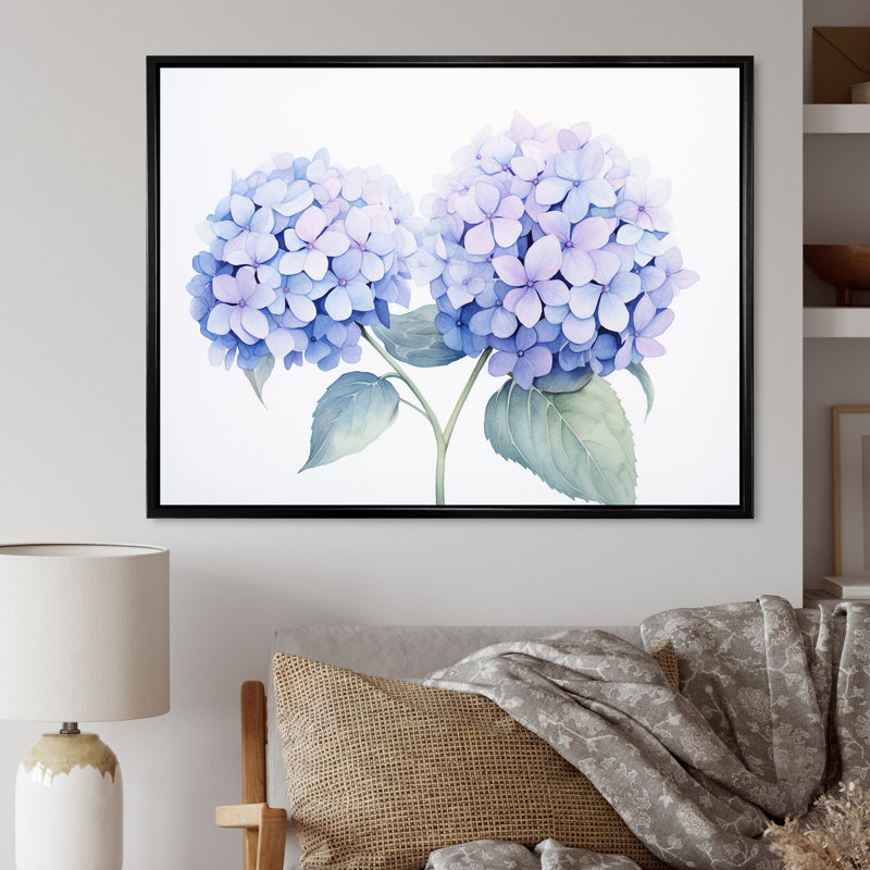 «Blue Hydrangea Farmhouse Still Life II», reproduction sur toile, H 34 po x l 44 po x P 1,5 po, Cadre flottant noir