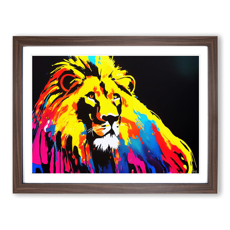 Lion Splash Vol.3 - Single Picture Frame Print, 46cm H x 64cm W x 2cm D, Walnut