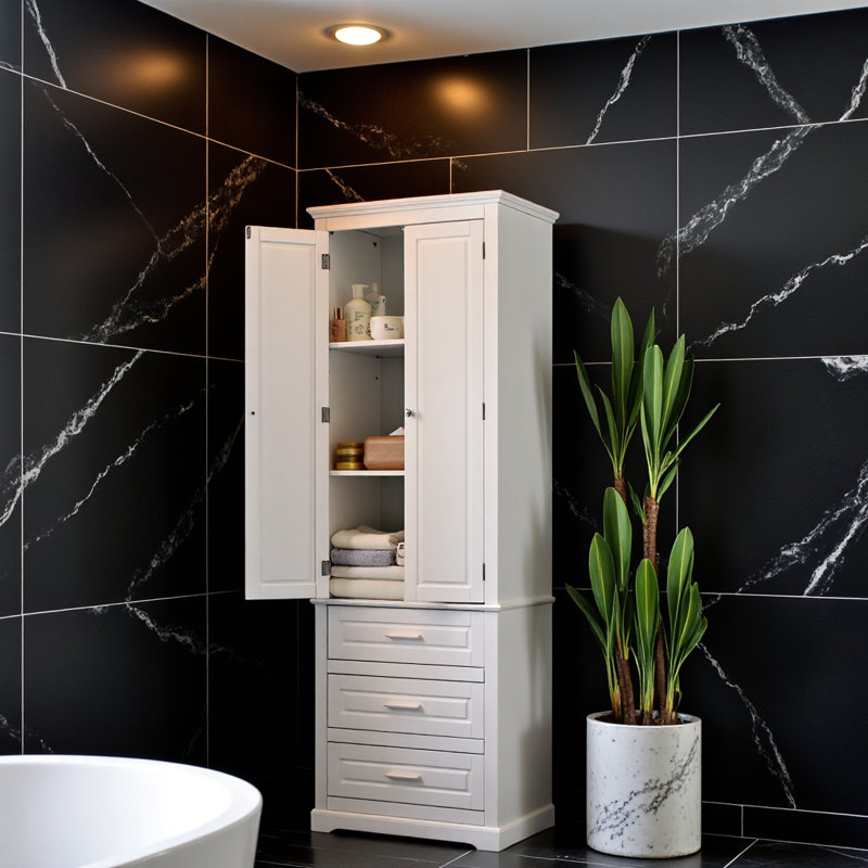 Tall Storage Cabinet with Three Drawers for Bathroom/Office, Black