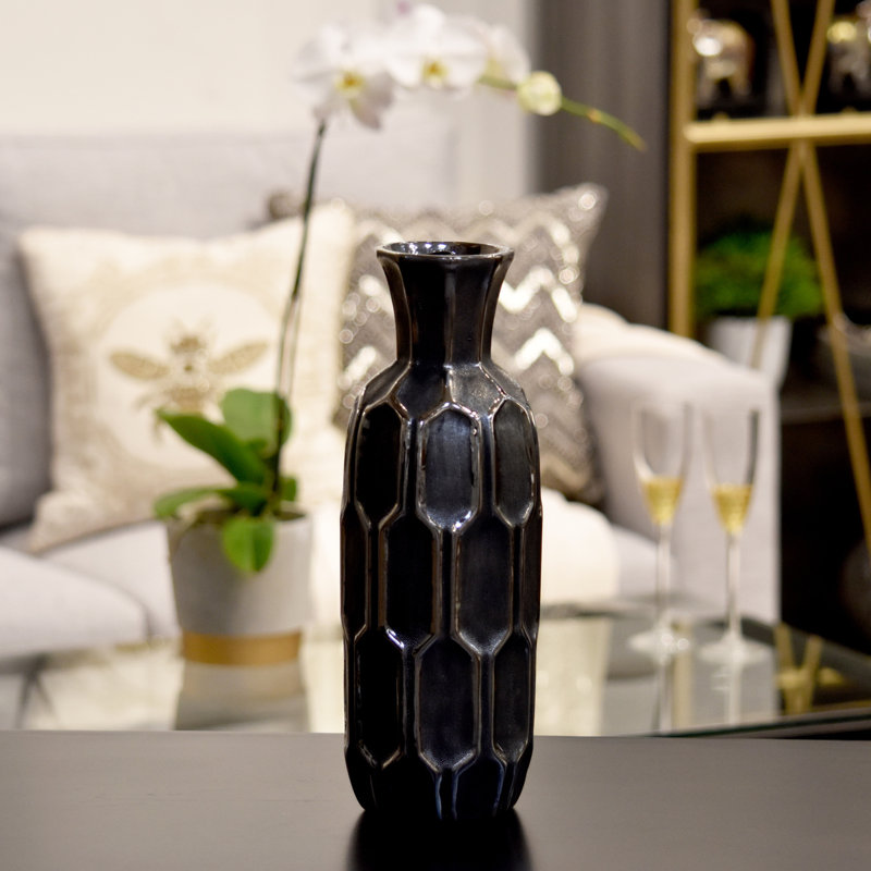 Vase rond en céramique Sima, H 14 po x l 4,75 po x P 4,75 po
