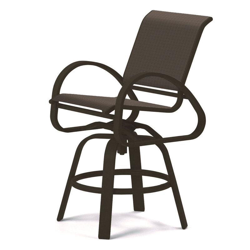 Tabouret de bar Holna, Tweed Sunbrella® brun, Bois de plage texturé