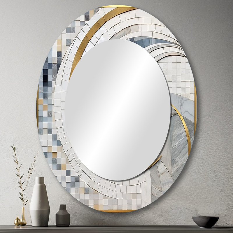 Miroir mural gris et jaune II, 43 po x 33 po