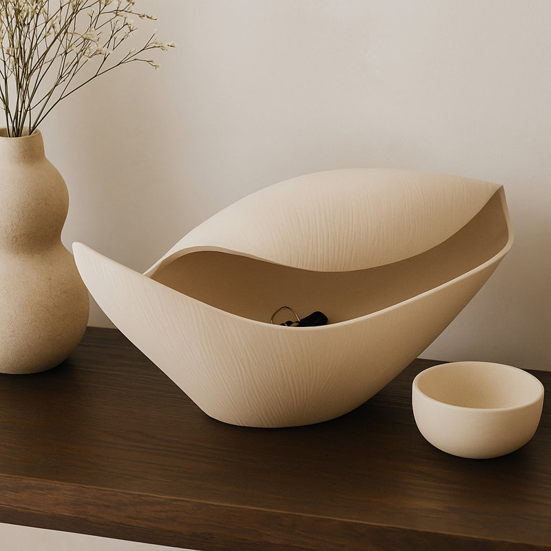 Bol décoratif sculptural Freeform pour la maison - Bol décoratif moderne à vagues pour comptoir de cuisine et table basse - 17 po, argent