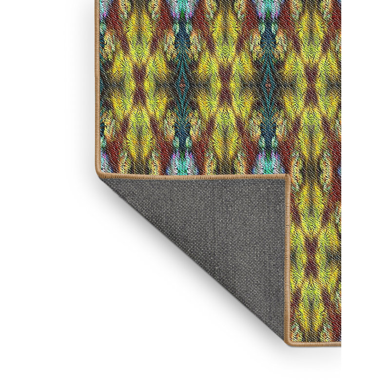 Tapis jaune/bleu/brun tissé à la machine, Rectangle 8 pi x 12 pi