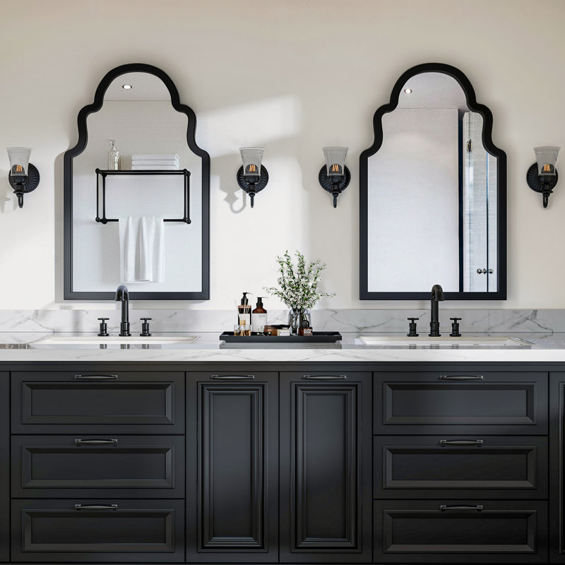 Solid Wood Arch Wall Mirror Decorative Mirror, Black