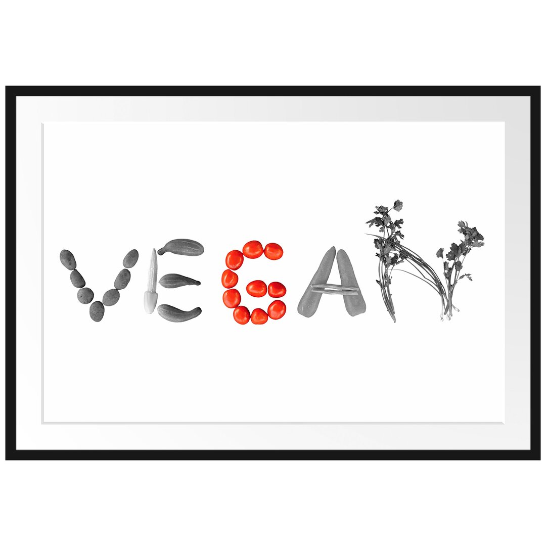 Gerahmtes Poster Schriftzug Vegan Gemüse