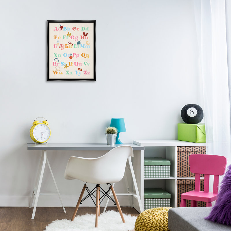 «Fun Fun Alphabet Charter» par Daphne Polselli, Cadre flottant noir de jais, H 21 po x l 17 po