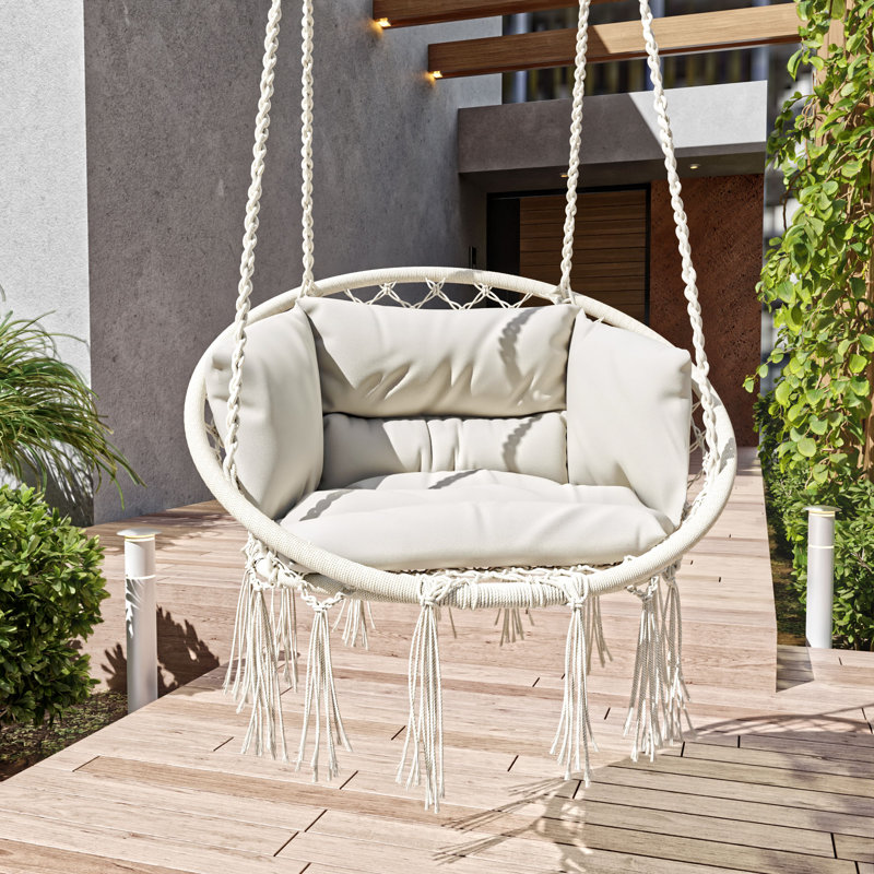 Balancelle simple en corde avec coussin amovible Porch Hammock, Crème, crème, Crème, crème