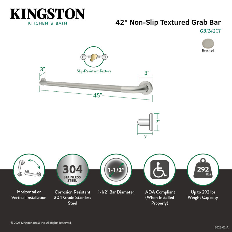 Kingston Brass Made To Match O.D Grab Bar, 1.5'' H x 42" W