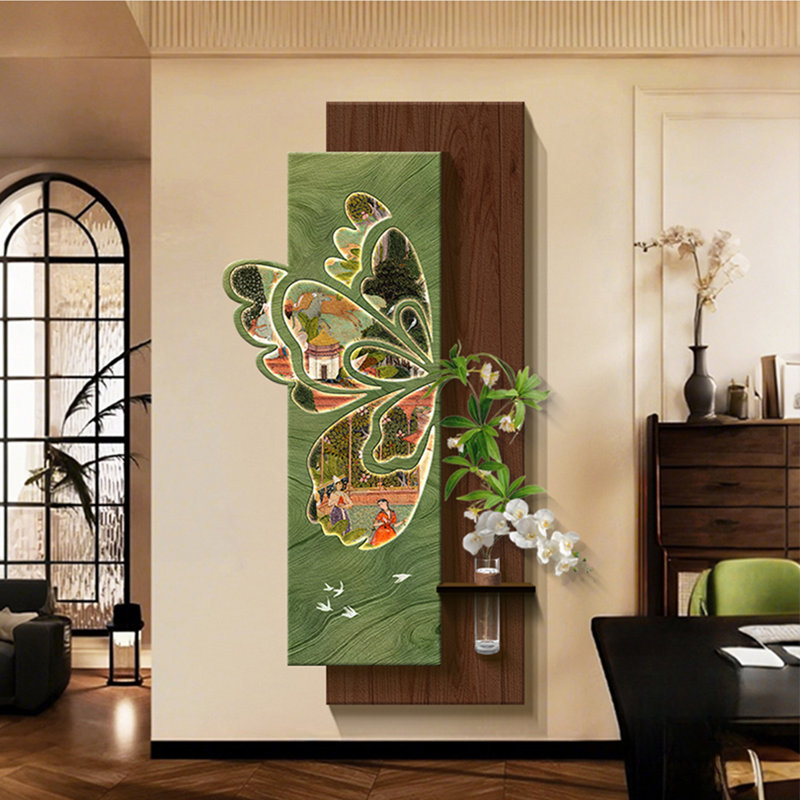 Art mural brun et vert en grès, H 39,37 po x l 19,69 po x P 1,97 po