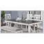 6pc Dining Set with Extendable Table, 4 Side Chairs, and Bench in Grey Fabric and White Wooden Top for Elegant Meals