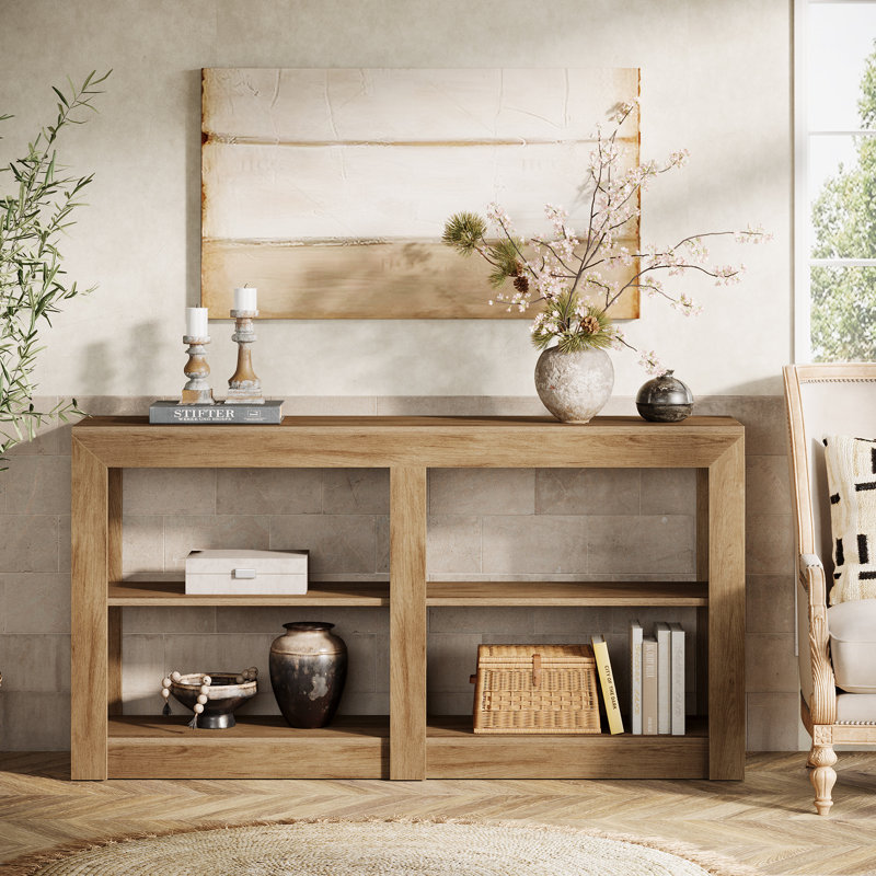 59" Console Table with Storage Shelves, Natural