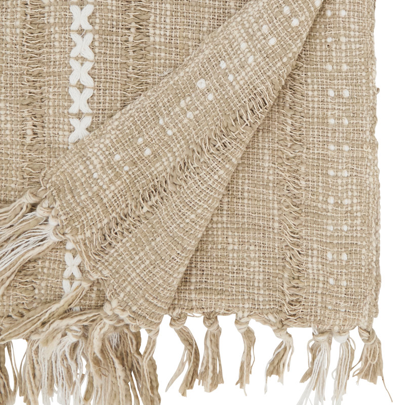 Textured Striped Woven Table Runner With Fringe Detail