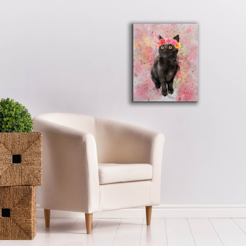 «Flower Crown Black Cat 2» par Furbaby Affiliates, art mural sur toile, H 24 po x l 20 po x P 0,75 po