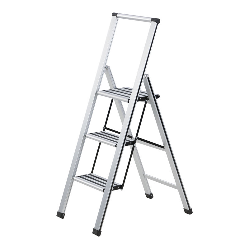3 - Step Aluminum Lightweight Folding Step Ladder, Silver/Black