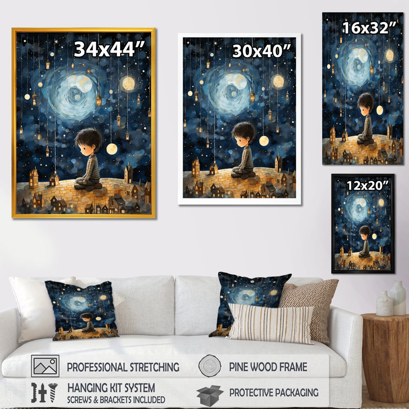 Childs Moonlight Nursery 4 - Art mural pour enfants, art sur toile, Toile tendue, H 20 po x l 12 po x P 1 po