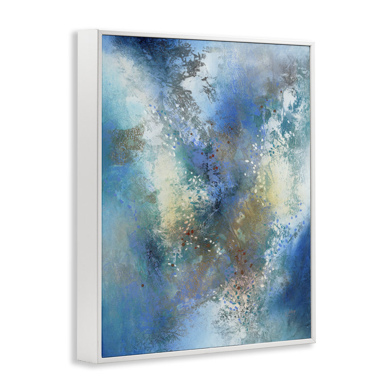 Abstrait bleu fluide, estampe numérique encadrée par K. Nari, Giclée encadrée blanc bord de mer, H 30 po x l 24 po