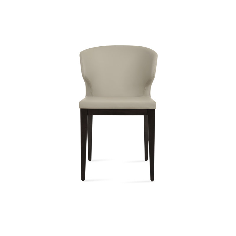 Chaise d'appoint en bois Amed, Similicuir gris clair, Hêtre wengé