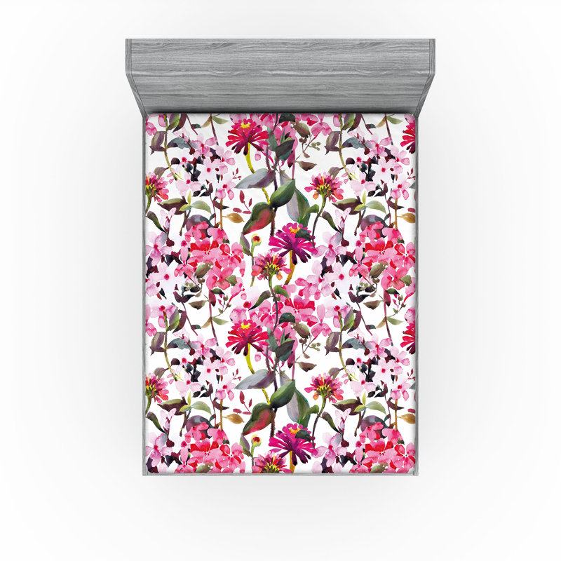 Drap-housse Ambesonne, Drap-housse de taille très grand, Rose pastel, vert paon / floral 2