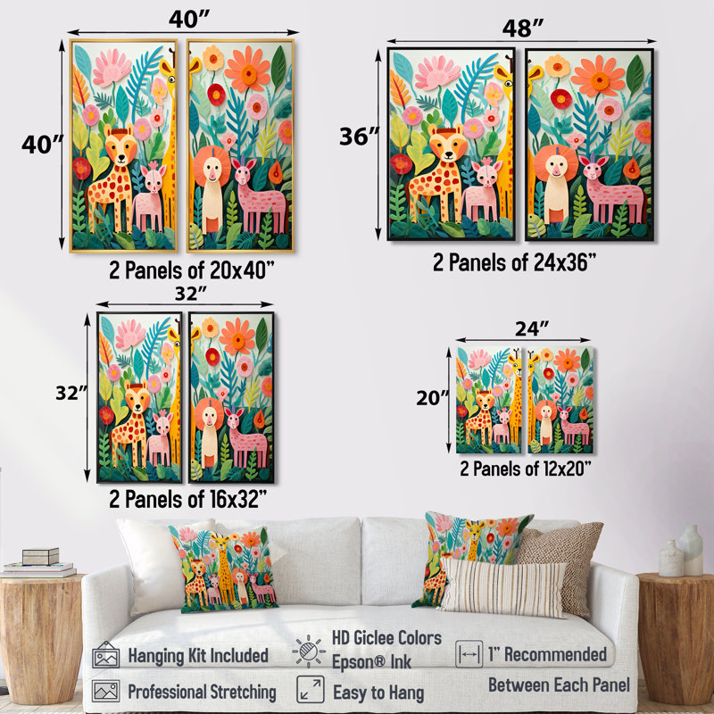 «Colorful Cute Animal Nursery I», art mural chambre de bébé, H 20 po x l 24 po, Toile tendue, Ne s’applique pas