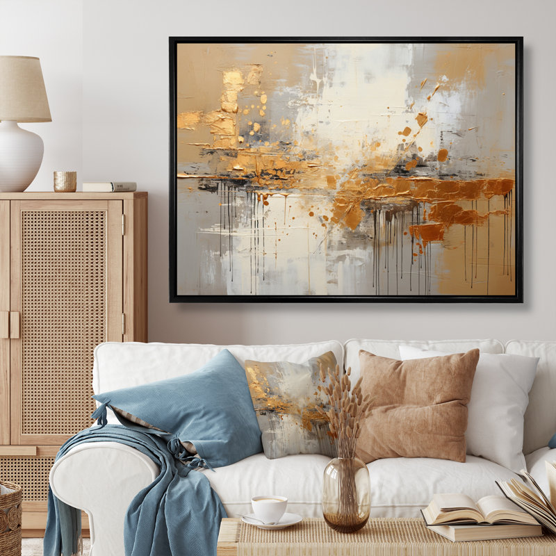 Isay Golden Gleam III - imprimé, Cadre flottant noir, H 12 po x l 20 po x P 1 po