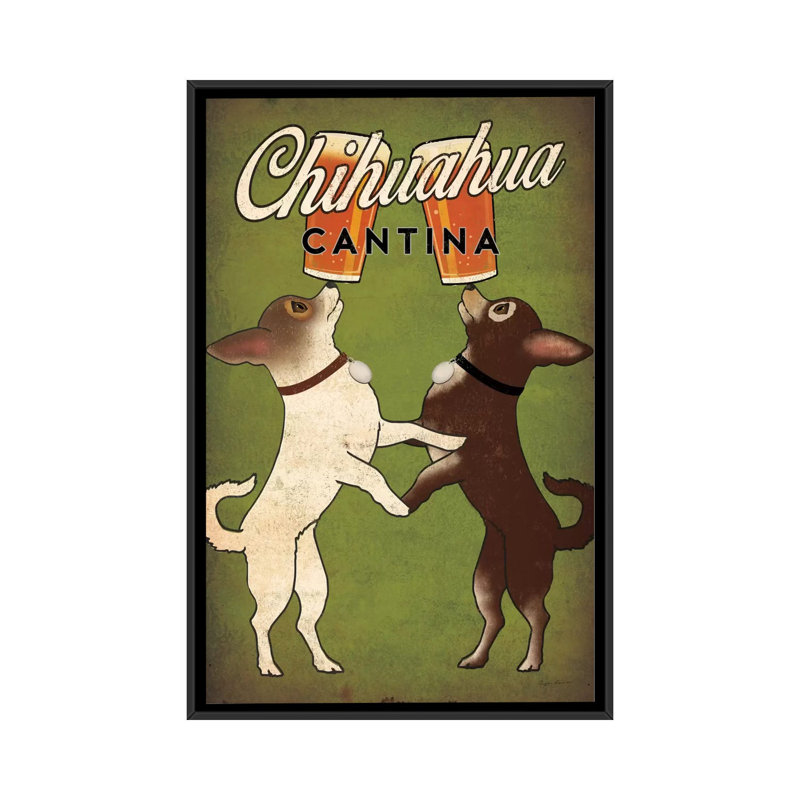 «Chihuahua Cantina», impression sur toile tendue, H 26 po x l 18 po x P 1,5 po, Toile avec cadre noir, Pas de tapis