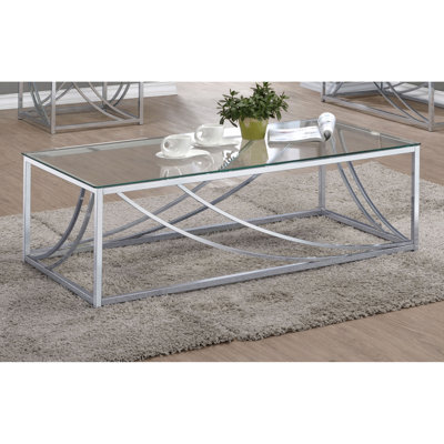 Et table basse en verre avec pieds en métal pour la zone de vie principale - 17 pouces de hauteur, 46,85 de largeur, 23,5 de profondeur, conception moderne, esthétique renforcée, forme rectangulaire haute, large, brillant réfléchissant,