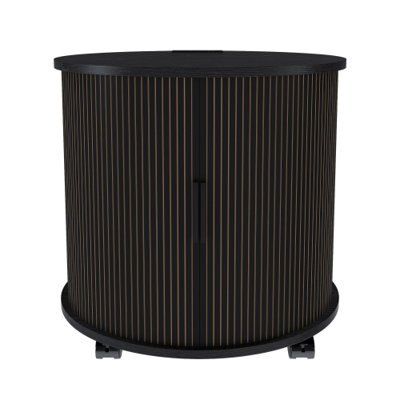 Table de chevet cylindrique moderne du milieu du siècle avec station de charge et porte coulissante, table d'appoint ronde à 2 niveaux avec ports USB, noire