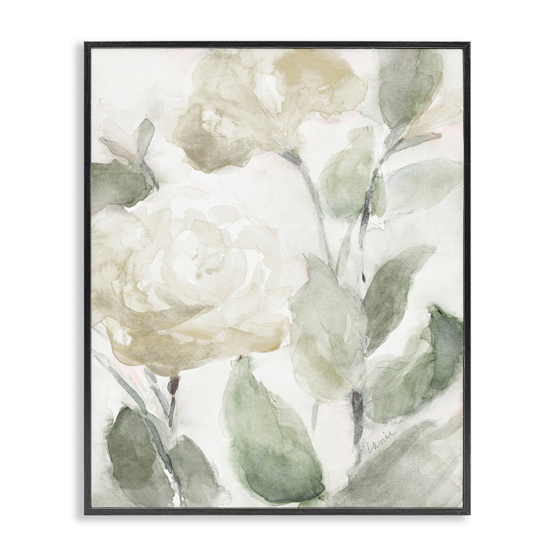 Soft Edge White Roses Abstract Floral Black Framed Wall Art, 24x30