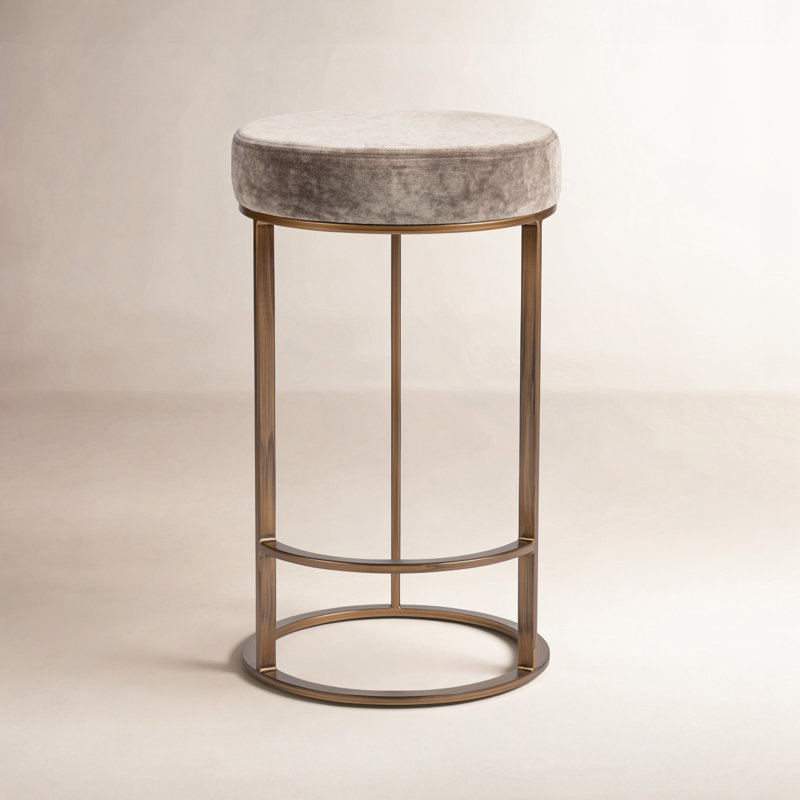 Bertrad Quinn Upholstered Fabric Counter Stool, Taupe Seat/Brass Frame