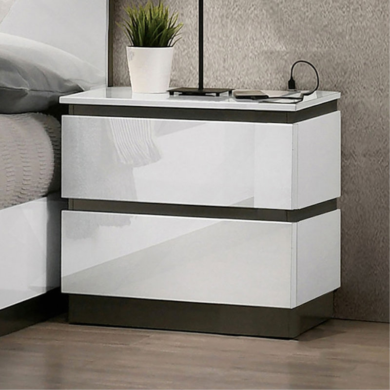 Table de chevet avec USB, blanc