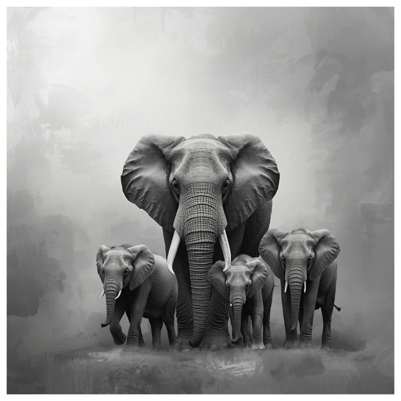 Tapisserie murale famille d'éléphants d'Afrique - Éléphants, H 68 po x l 80 po avec 4 œillets